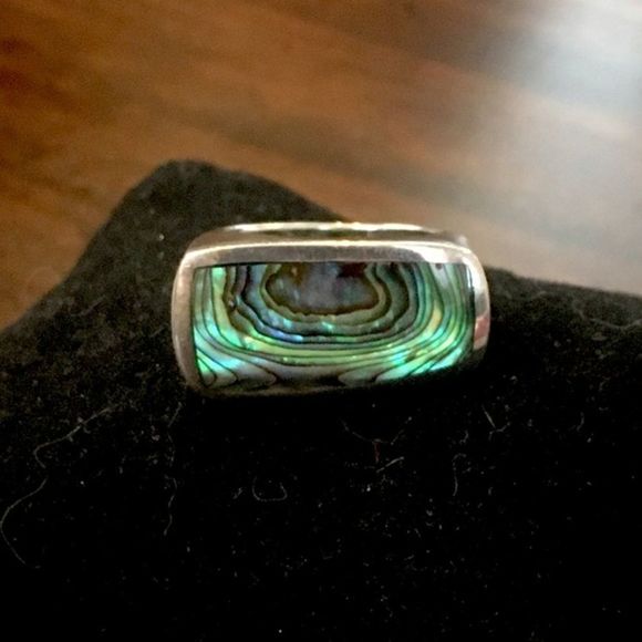 Abalone Cabochon Sterling Silver Statement Ring Size 6-3/4 - Picture 9 of 12